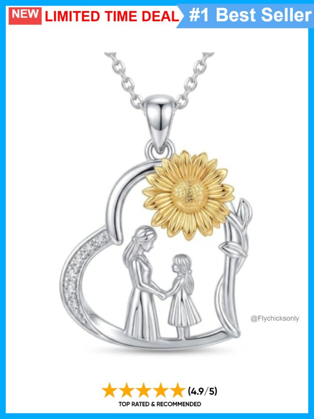 S925 Sterling Silver Sunflower Heart Pendant Necklace Lab Grown Diamond